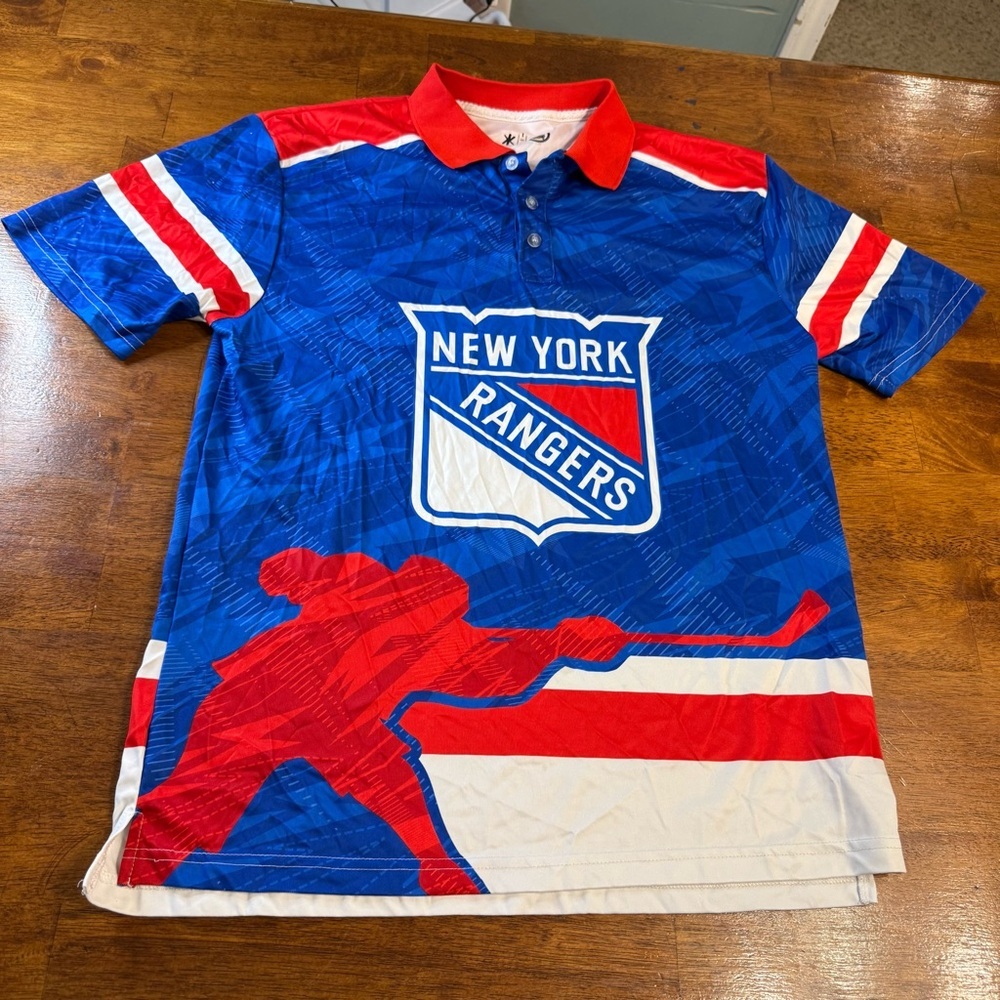 NHL New York Rangers Red and White Polo Shirt size large